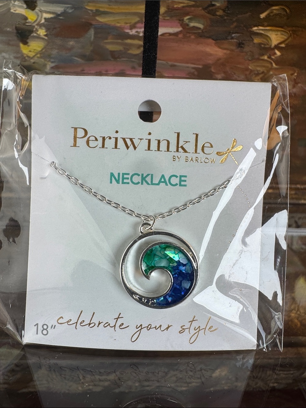 0825-Silver Swirl 18" Pendant Necklace in Blue-Green